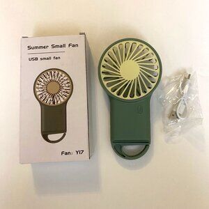 Summer Small Fan Portable Handheld or Hook Outdoor Fan USB Charging Green